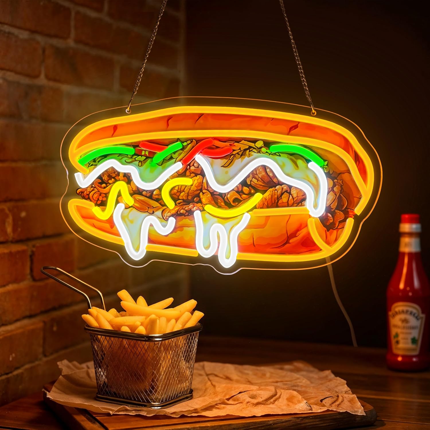 Outdoor Lighting Vendors - Philly Cheesesteak Neon Tabela USB Güçlü